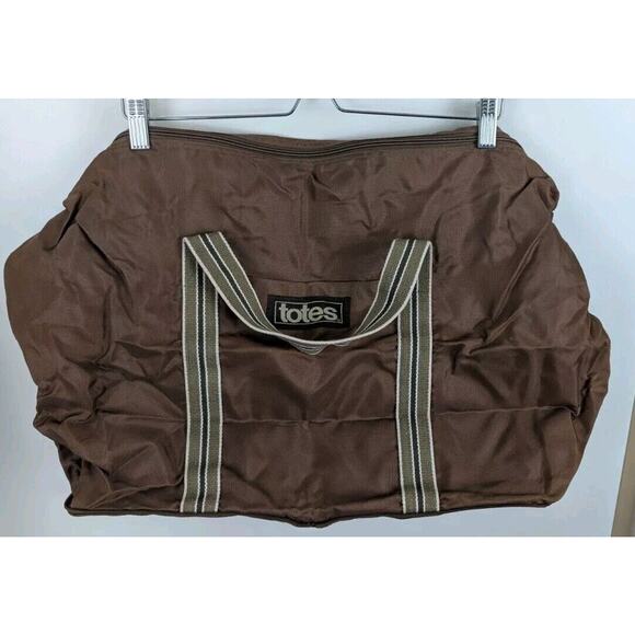 Vintage Totes Duffel Bag Brown 15x22x8" Large Folds For Compact Storage - Picture 1 of 7